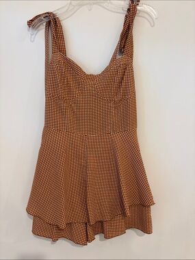 Allison & Kelly Brown Gingham Tie-Shoulder Romper